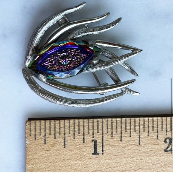 Vintage MCM Elizabeth Morrey Iridescent Art Glass Brooch - Picture 3 of 4